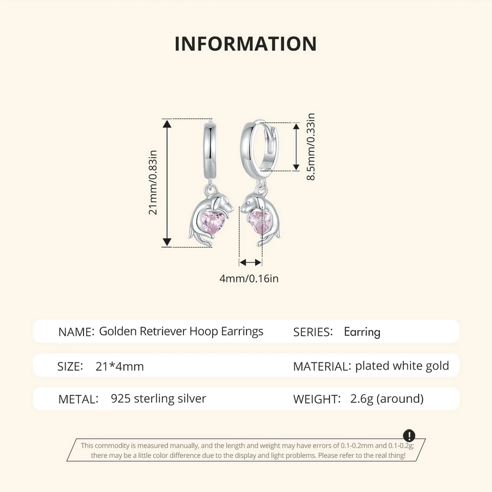 BAMOER-925 Brincos de Prata Esterlina, Banhado a Ouro Branco, Bonito Golden Retriever Dangle, Brincos Hipoalergênicos, Novo, 2022