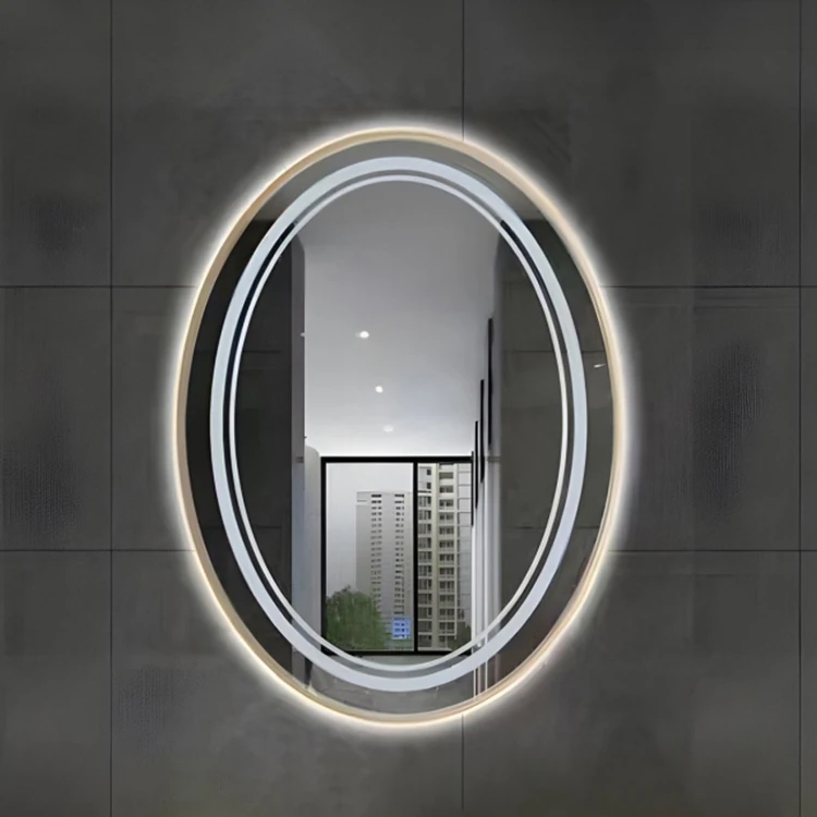 Frame Bathroom Decor Mirror Touch Light Smart Wall Mirror LED Framed Mirror Large Round Black Rectangle Touch Switch