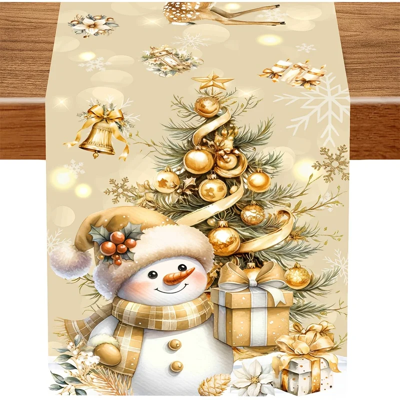VIKAMA Christmas Table Runner for Dining Table Snowman Gingerbread Man Xmas Tree Bead Garland Cute Winter Linen Decor