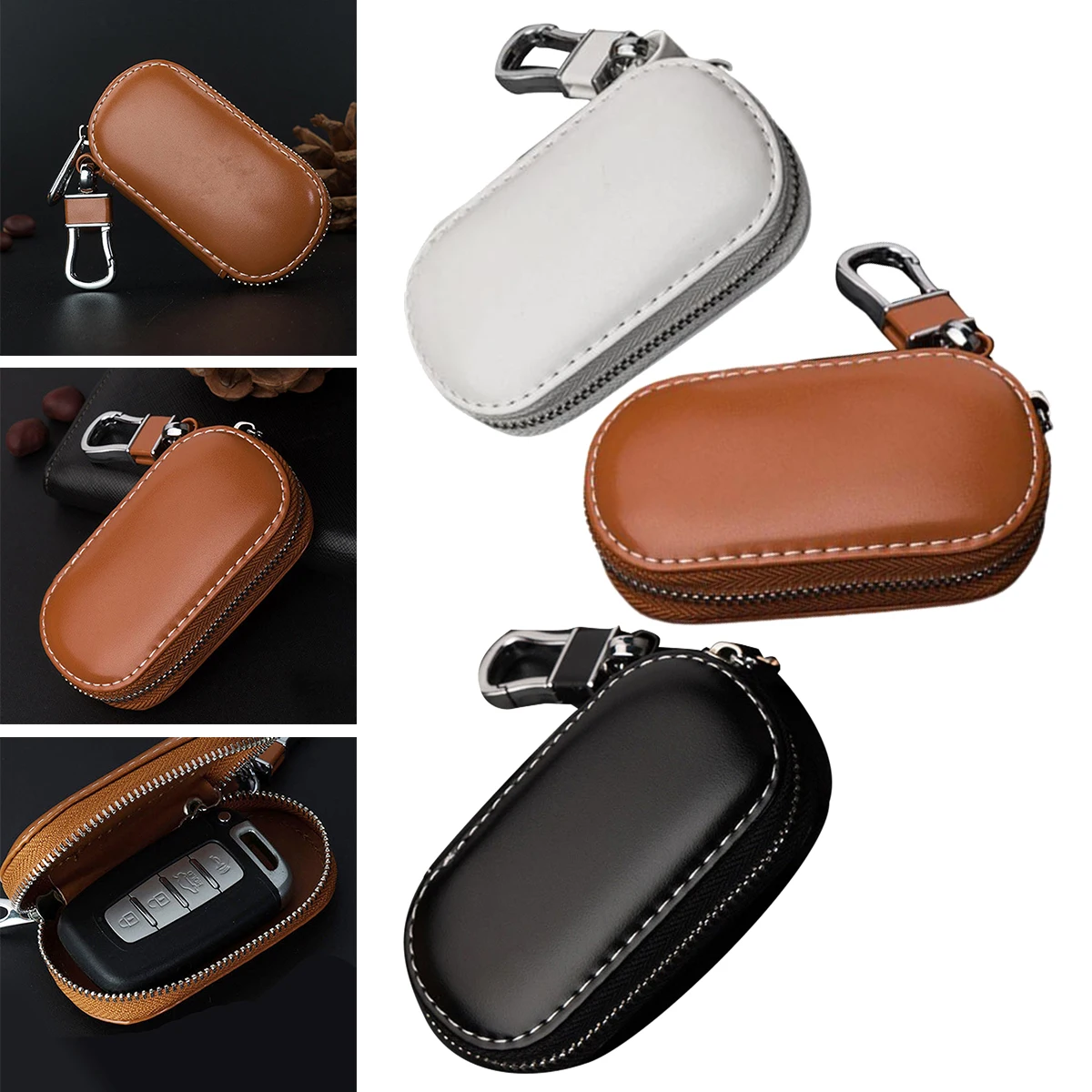 Car Key Case Pouch Bag Protective Sleeve Wallet Holder Chain Key Wallet Ring Collector Pocket Key Organizer Leather Keychain