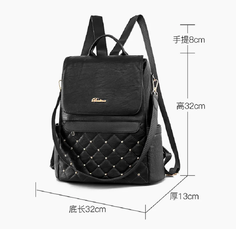 Hot Sale New Women's Fashion Rivet Large Capacity Anti Theft Leather Backpack Casual Travel Shoulder Bags Notebook School Bag