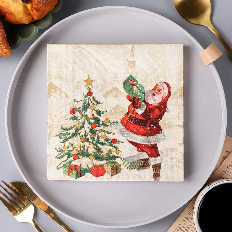 Xmas Christmas party Napkins tissue Santa Claus printed Napkins Christmas Dinner Napkins 2024 Christmas party supplies Napkins