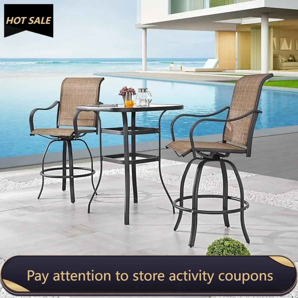 

Patio Bar High Swivel Stools 2 Tall 1 Height Outdoor Bistro Table 3 Pcs Chair Set Khaki Freight Free Outdoor Garden Lounge