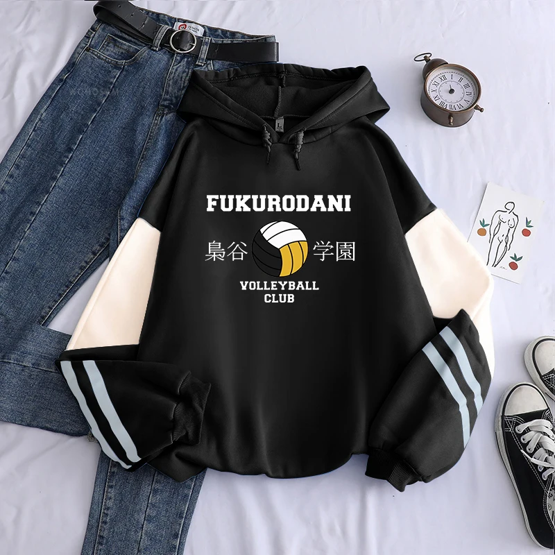 Haikyuu Anime Hoodies Funny Fukurodani Academy Volleyball Club Cartoon Logo Graphics Unisex Oversized Winter Long Sweatshirts