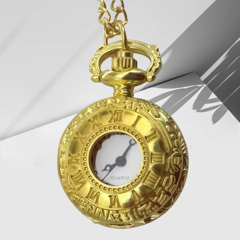 Retro Charm Compact Neutral Fashion Roman Digital Quartz Steampunk Pocket Watch Women's and Men's Necklace Pendant Gift