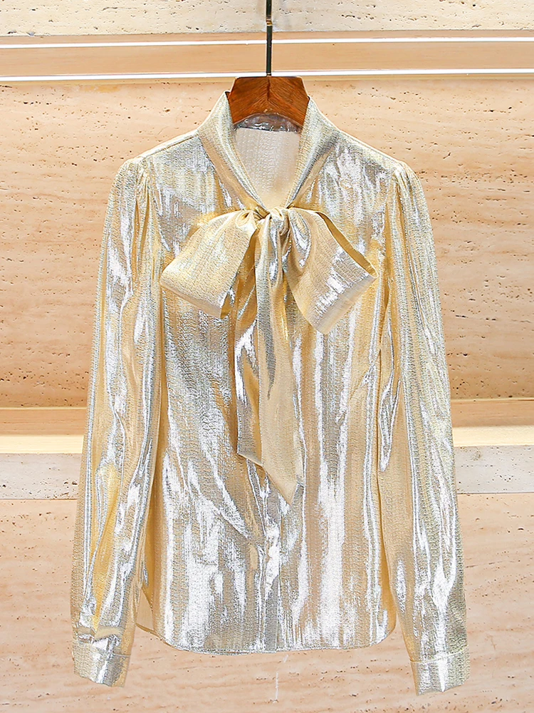 

Gold Teaded Knot irt Top Ele Simple Sle Straight Cut Commute Faion Полиэфирное волокно Длинный све на пуговицах