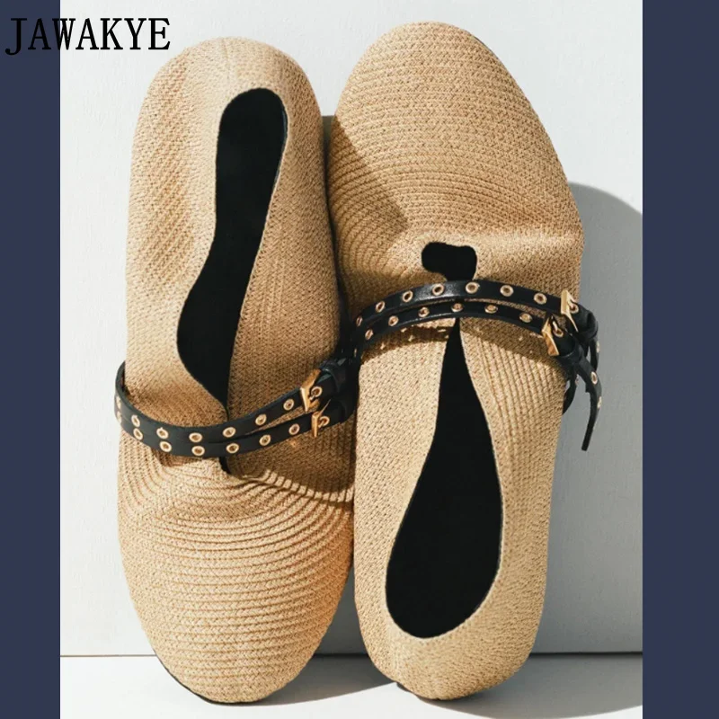 Hot Sale Hemp Weaving High Heels Slippers Women Slip On Mules Loafers Shoes Summer Designer Beach Walking Shoes Woman Slippers