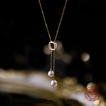 Japanische S925 Sterling Silber Doppelperlenkette Y-förmige lange Quaste Premium leichte Mode Pullover Kette