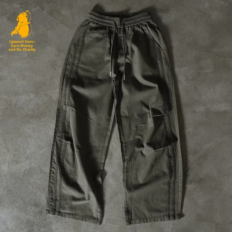 Charity Money Making American Style Men's Loose Fit Casual Pants High Waist Straight Leg Workwear Trousers for Everyday Use