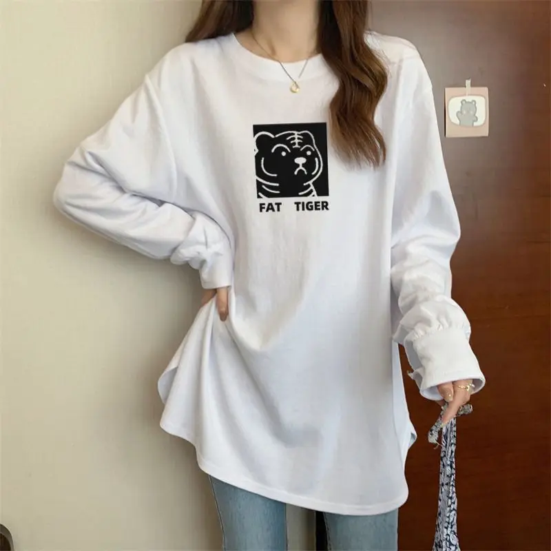 Women\'s Clothing Long Sleeve Pullovers O-neck Printing Solid Color Simplicity Spring Autumn Thin Casual Fashion Loose T-Shirts