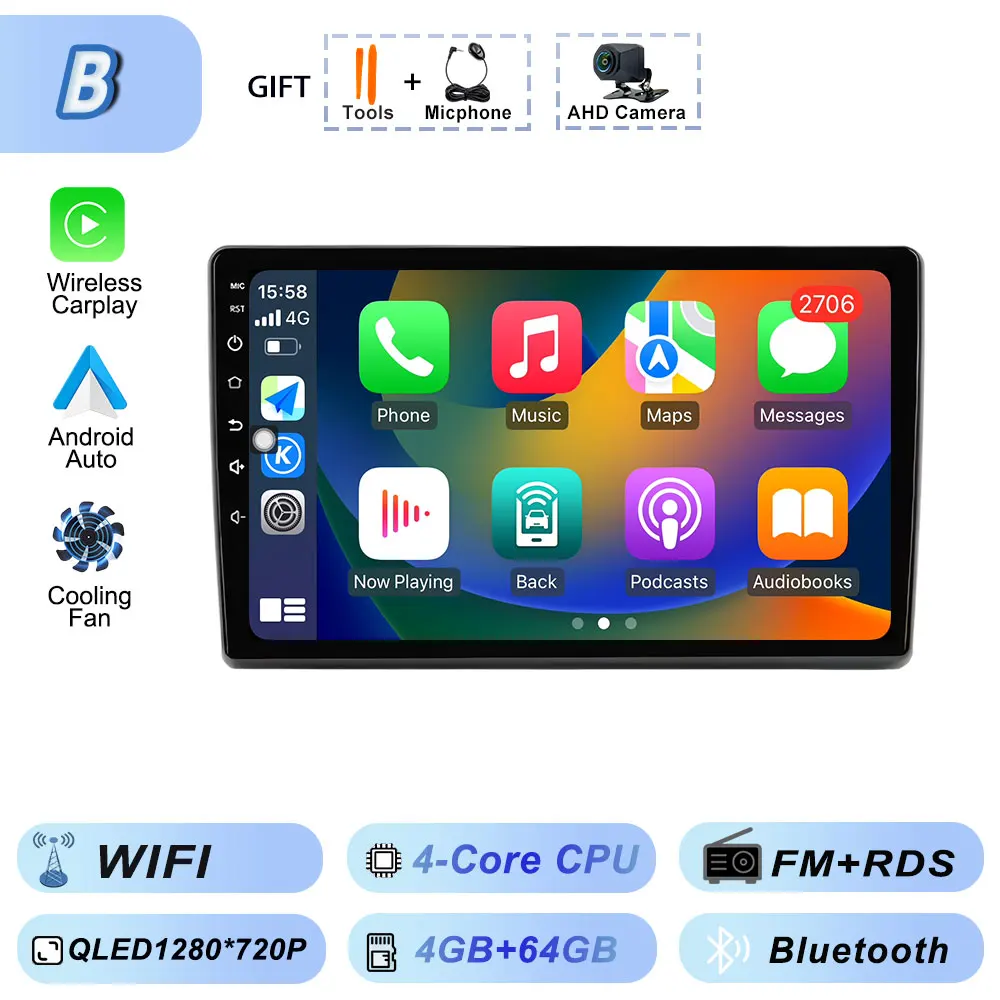 Video Speler Carplay Autoradio voor Fiat Ducato 2007 2008 2009 2010 2011 2012-2015 Android 15 Stereo multimedia BT Auto Android