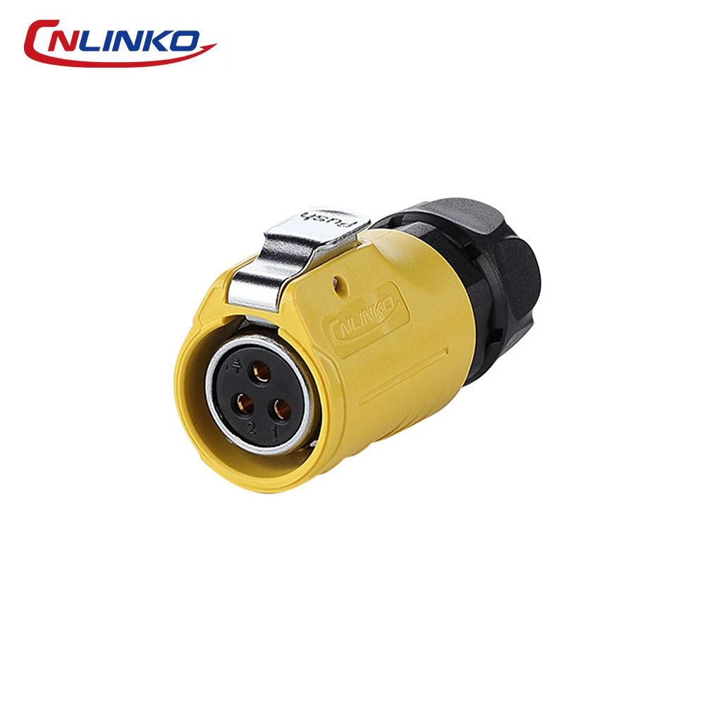 CNLINKO LP20 Industrial Power Connector 3 Pin 20A 500V IP68 Quick Release Circular Plug+Mating Socket for Outdoor LED Displays