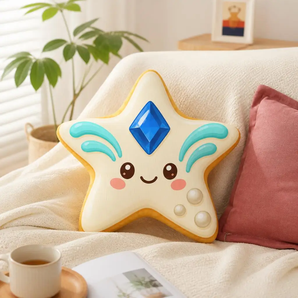 Cute Star Cookie Plush Pillow Kawaii Iced Biscuit Cushion Stuffed Throw Pillow Blue Gem Star Shaped Sofa Home Decor Gift