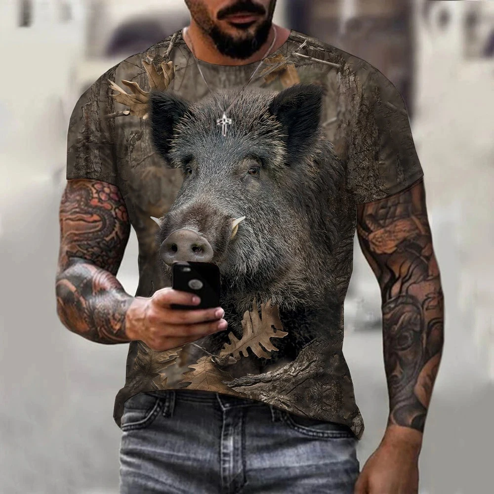 Camouflage Boar Hunting Animal T Shirts Mens Womens 3D Printed Short Sleeves Tops Street Casual Harajuku Oversized Men Clothing