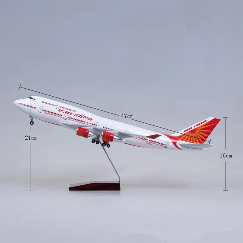 نموذج طائرة إير إنديا 747 ثابت بطول 47 سم، مقياس 1/160، نموذج طائرة مصبوب لشركة الطيران الهندية مع عجلات هبوط، نموذج بلاستيكي للجمع