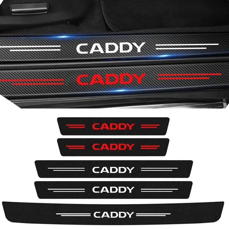 Carbon Fiber Car Threshold Sticker Door Pedal Strips for Volkswagen VW Caddy Rear Trunk Sill Bumper Anti Scratch Guard Decals