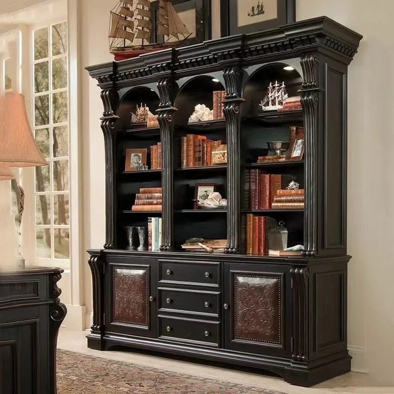 Bibliothèque américaine en bois massif, armoire latérale rétro en bois de frêne sculpté ancien pour casier de salon