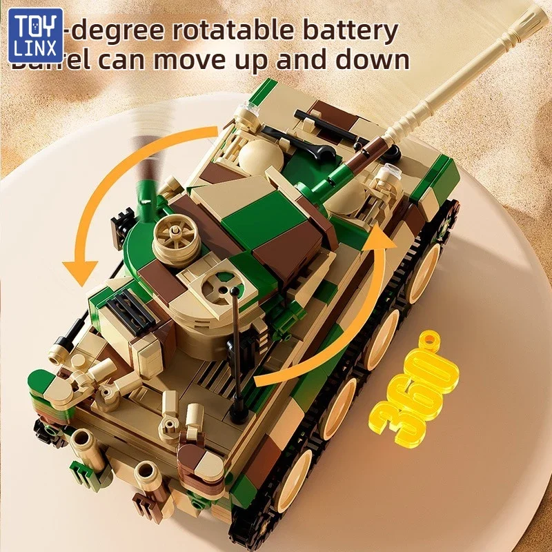 Militärischer Tiger, schwerer Panzer, Bausteine, DIY-Montagesteine, Modell 360 °   Drehbares Turmfass-Ornament als Geschenk für Jungen ab 6 Jahren