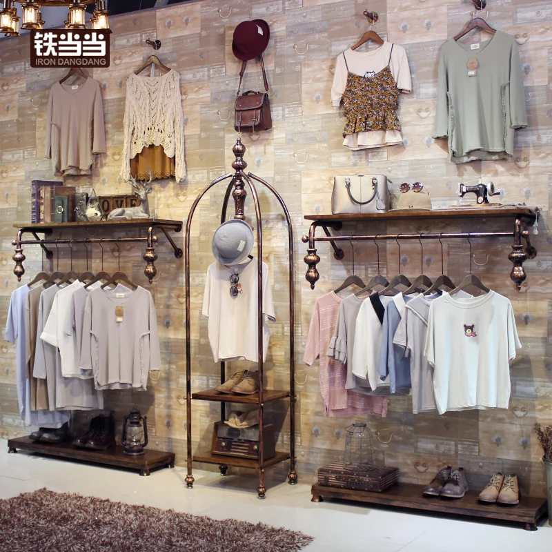 Appendiabiti Espositore per negozio di abbigliamento Appendiabiti retrò da parete dal pavimento al soffitto Appendiabiti combinato con sospensione laterale da donna