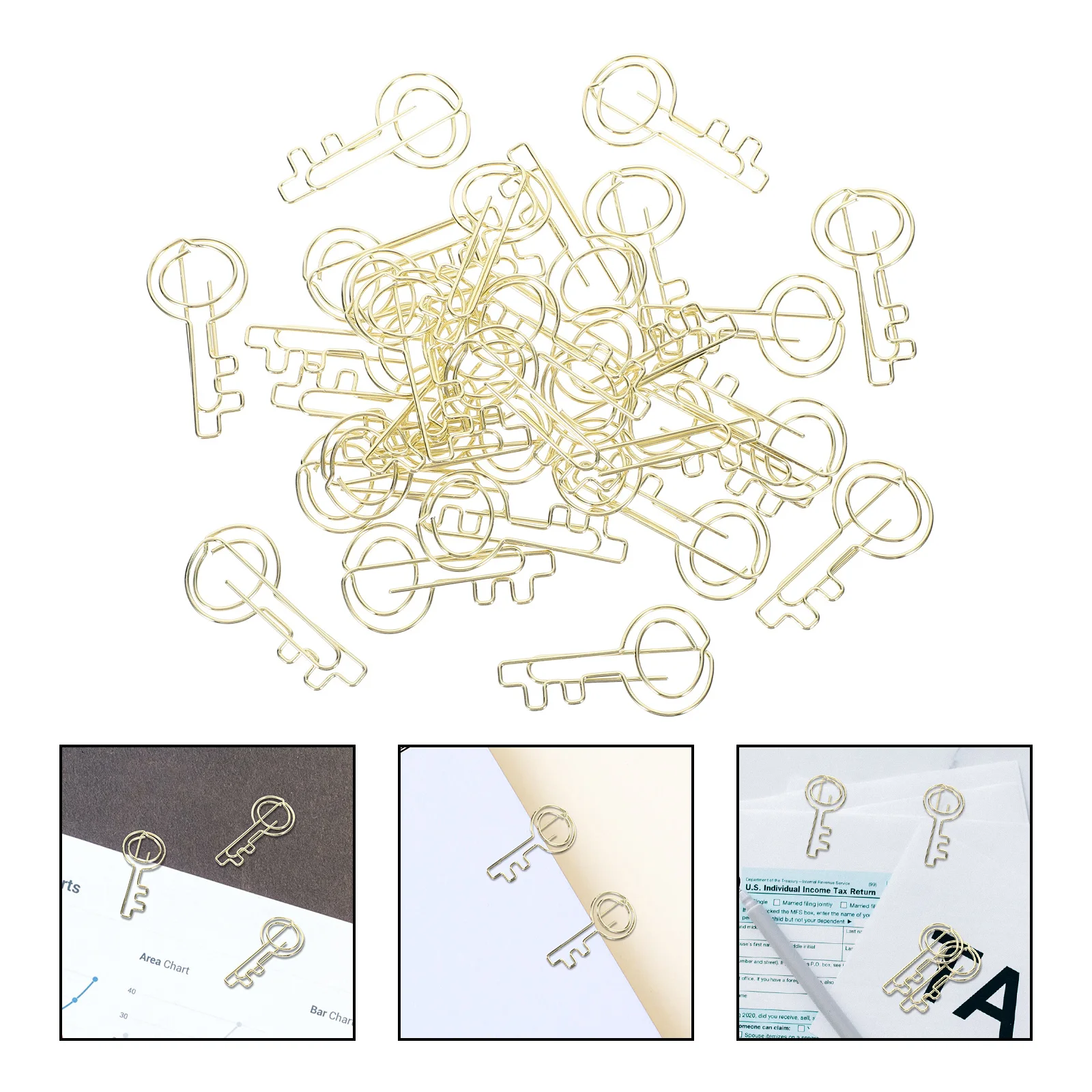 

30Pcs Metal Paper Clips Key Shape Decorative Small Clips Office Document File Holders Paper Pin Clip Office Supplies
