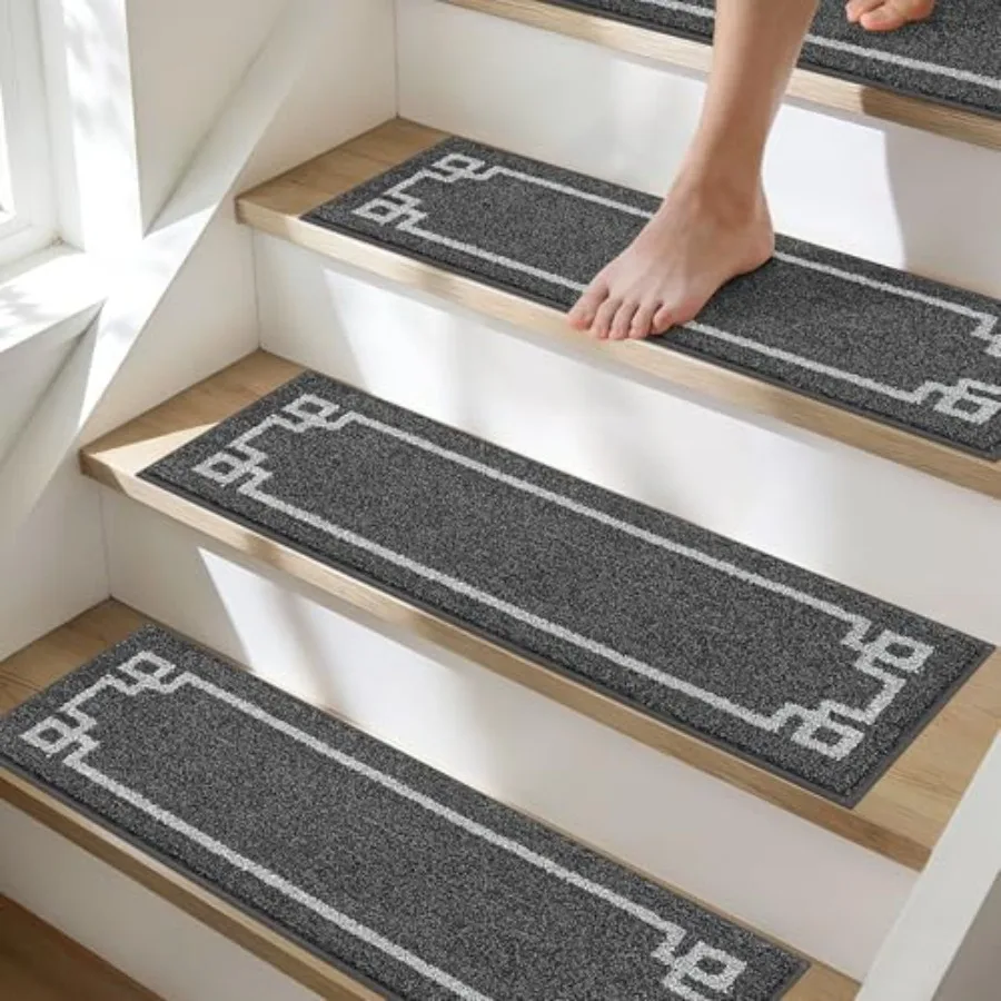 

Non Slip Stair Treads for Wooden Steps Indoor Washable Stair Runner 28inX9in Polyester Durable Stair Treads Carpet for Dogs, an