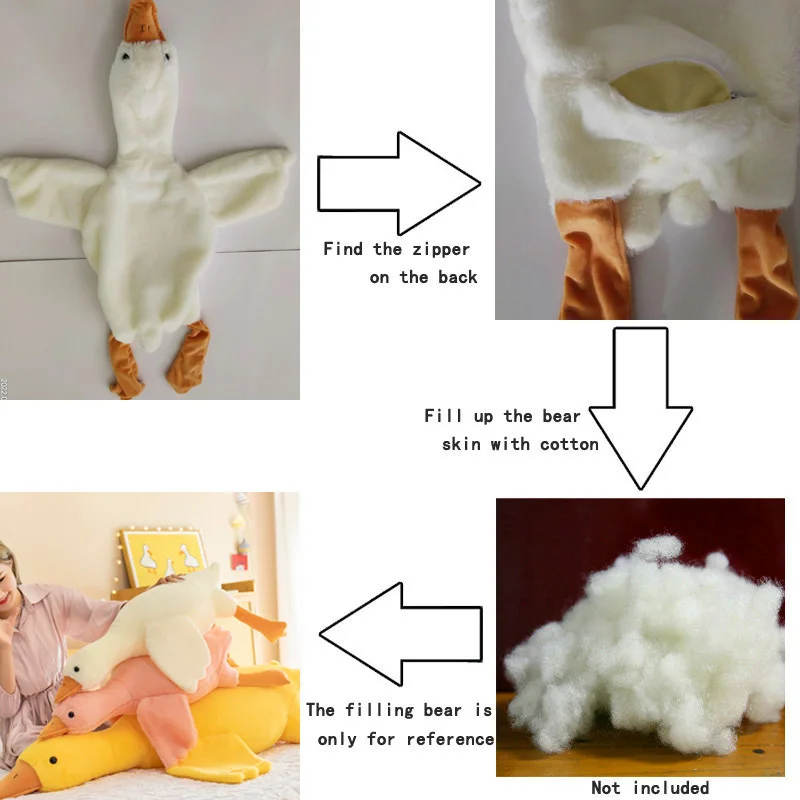 50-190cm Cute White Duck Skin Plush Toys Fluffy Sleep Pillow Unstuffed Swan Skins Goose Shell Soft Dolls No Filling DIY Cover