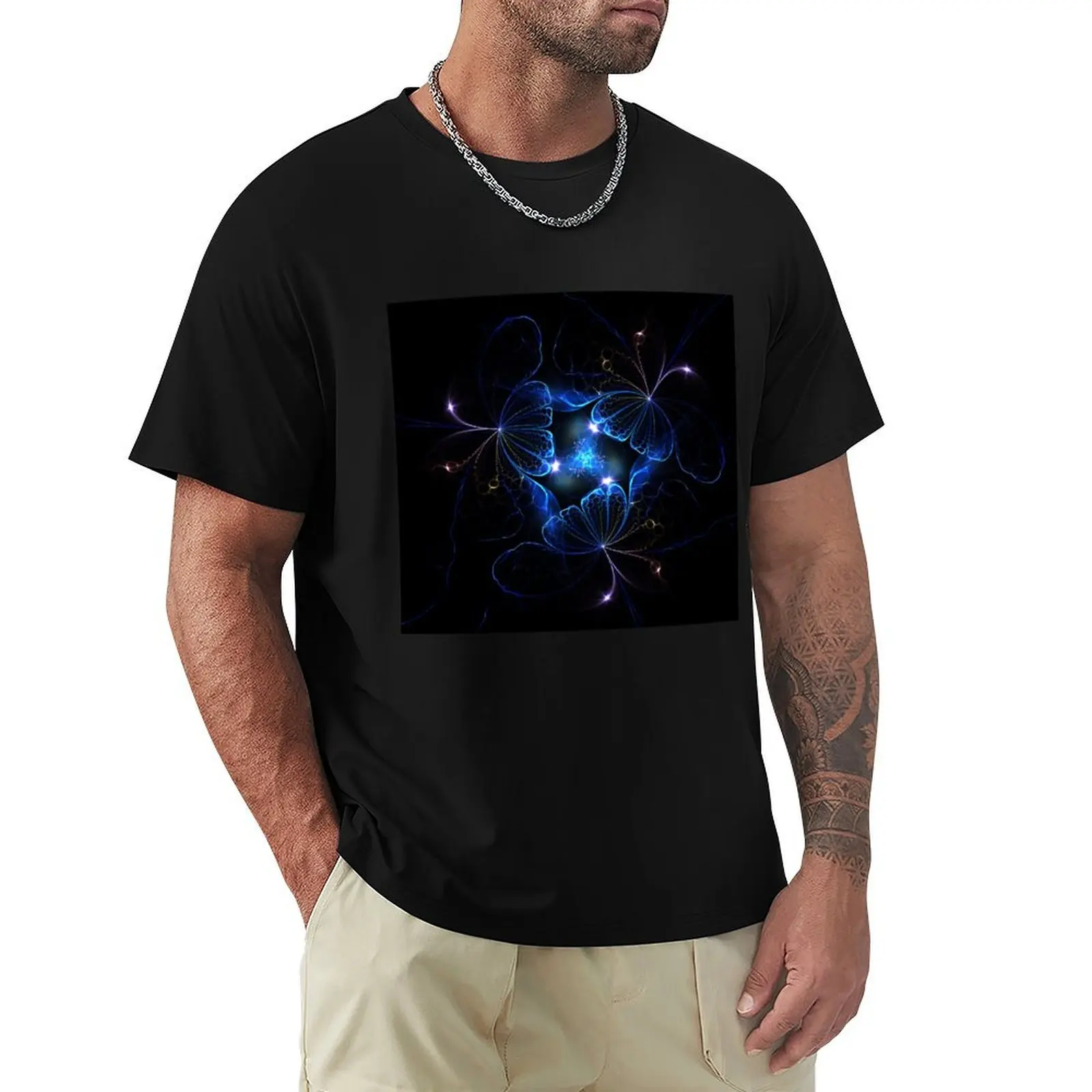 Night flowers. Fantastic glowing fractal pattern. T-Shirt kawaii clothes Aesthetic clothing t shirts for men pack