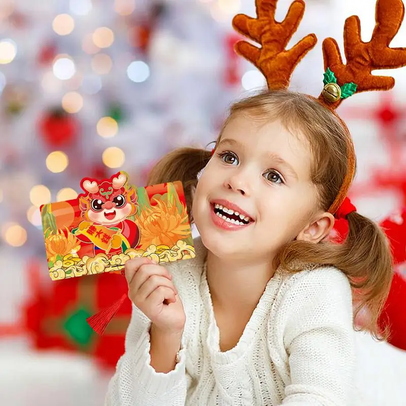 6 Kaartsleuf Inklapbare Chinese Stijl Rode Envelop Drakenjaar Draagbare Rode Envelop Voor Chinees Nieuwjaar Verjaardagshuwelijk