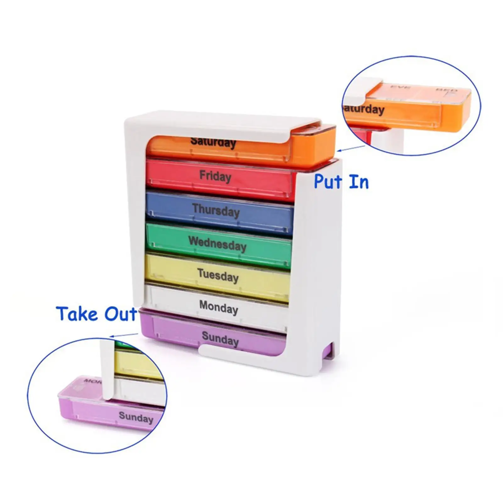

Daily Pill Organizer Plastic 28 Slot Medication Case Cute Colorful Weekly Pill Holder for Travel Home and Elders