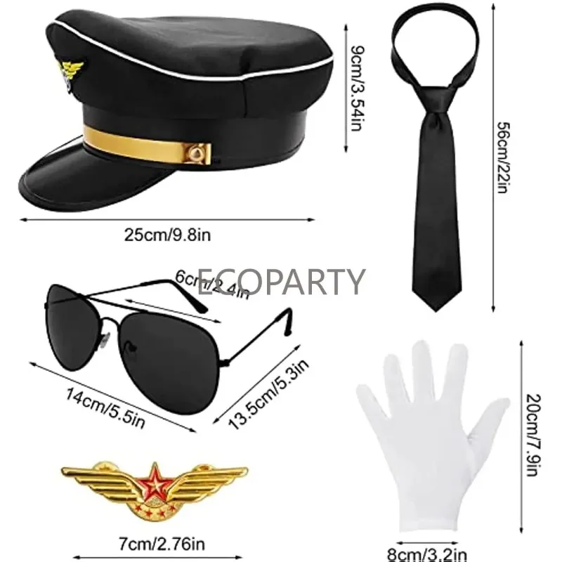 Airline Pilot Captain Kostuum Kit Pilot Jurk Up Accessoire Set Met Aviator Zonnebril Cosplay Accessoires