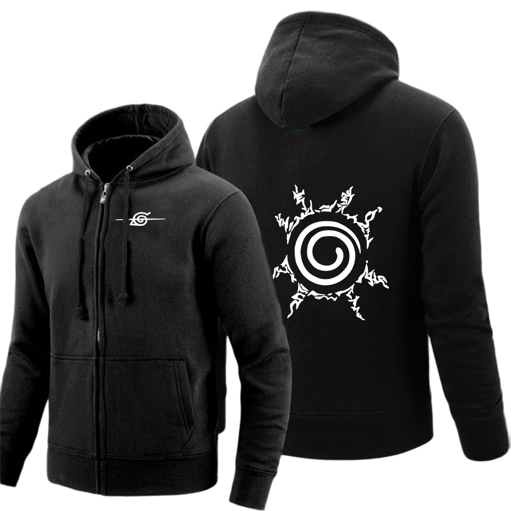 

2026 Naruto Anime Print Spring And Autumn Men's New Solid Color Zipper Pullover Comfortable Harajuku Comfortable Hoodies