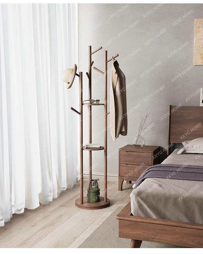 Solid wood coat rack Floor-to-ceiling bedroom hanger Vertical pole to put clothes rack