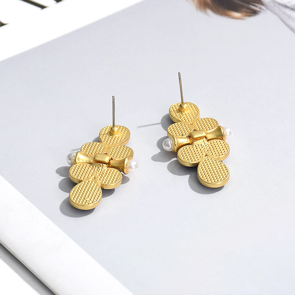 New Simple Metal Geometric Blue Crystal Drop Earrings for Women Vintage Round Imitation Pearl Drop Earrings Party Jewelry image 2