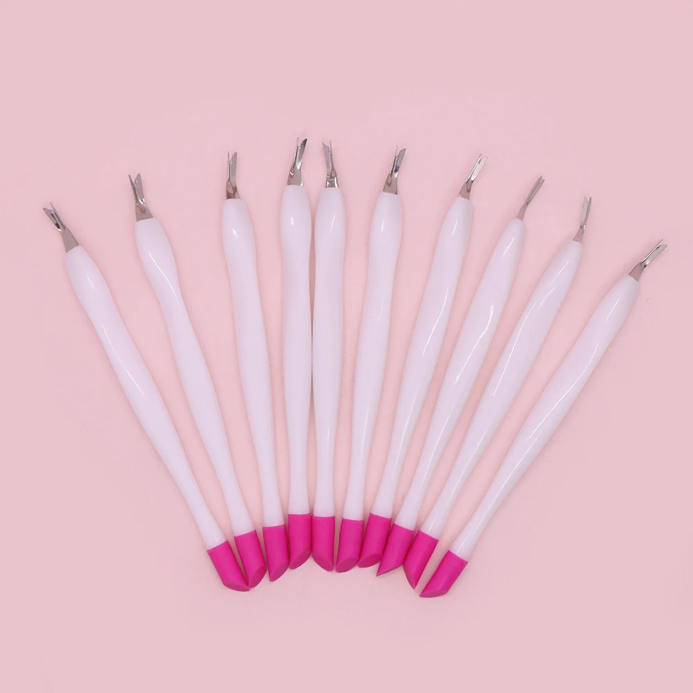 6Pcs Nail Cuticle V-Shaped Fork Trimmer Double Head Dead Skin Remove Cuticle Pusher White Plastic Handle Nail Prep Manicure Tool