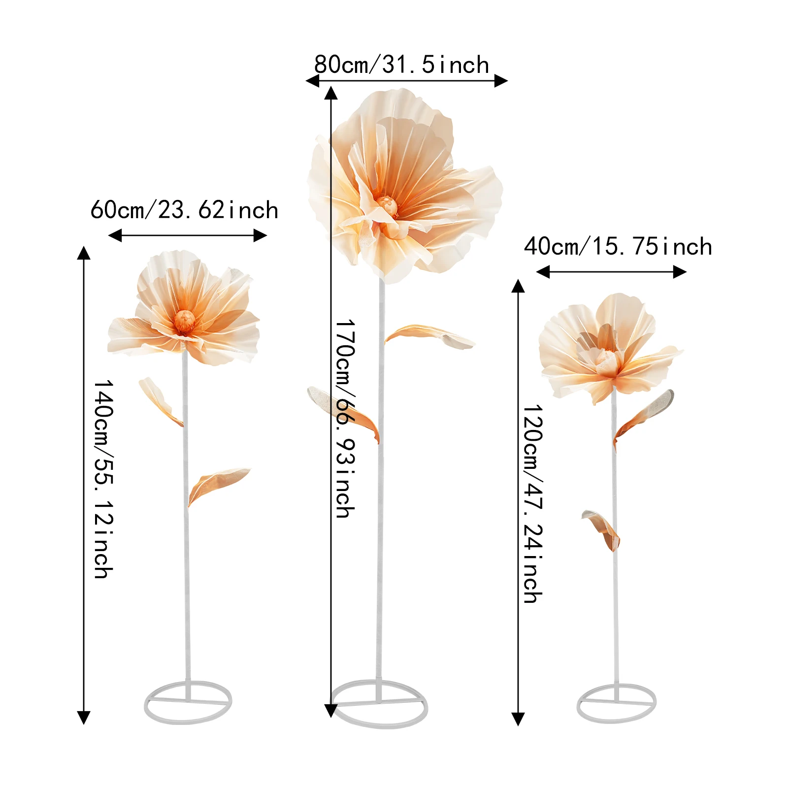 

Gradient Champagne 3 Pcs Giant Artificial Flower Decoration for Wedding Background, Freestanding Decorative Artificial Flowers