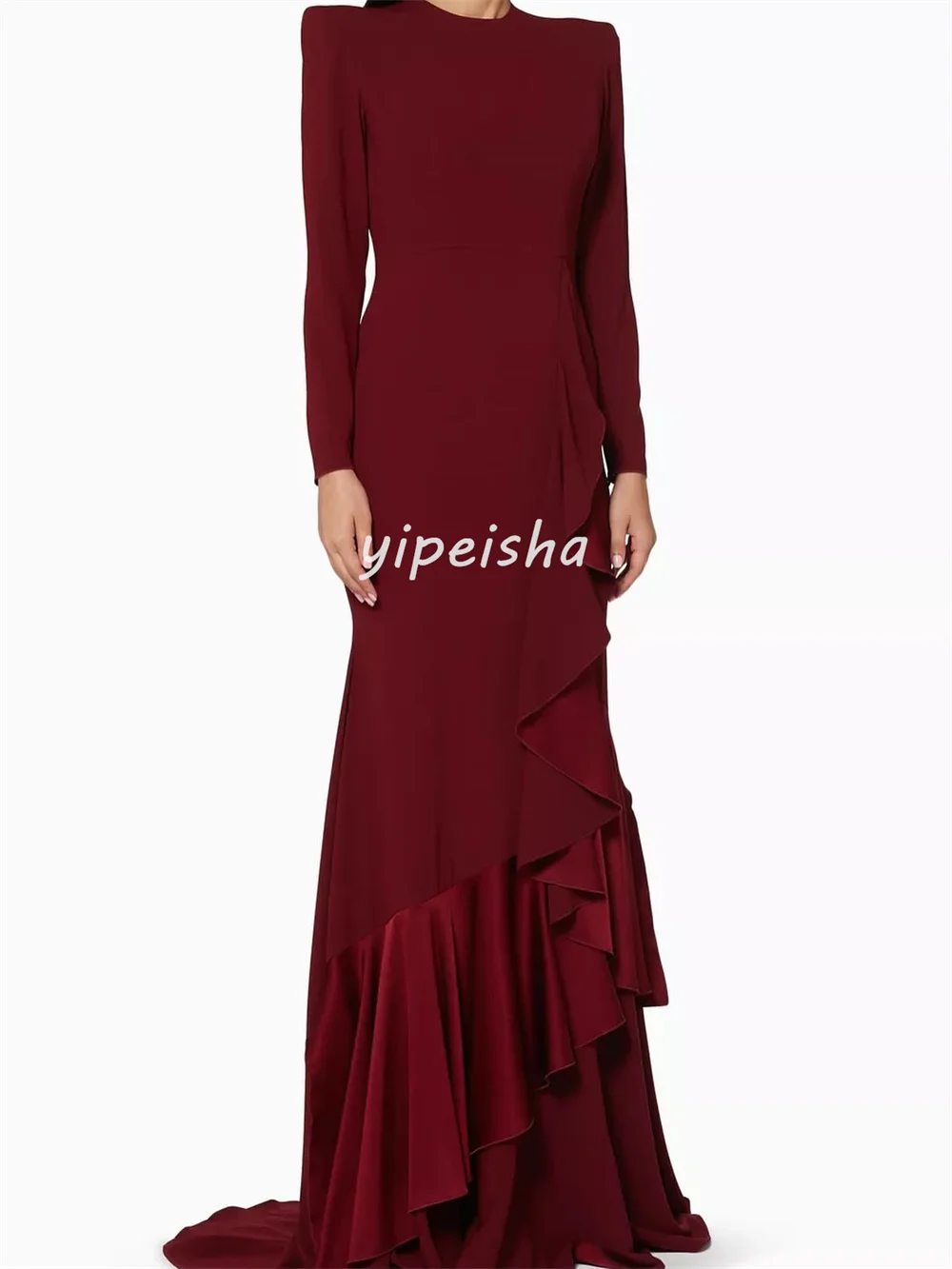 Customized Simple Sizes Available Jersey Pleat Ruched Mermaid High Collar Long Dresses Bespoke Occasion Dresses Modern Style