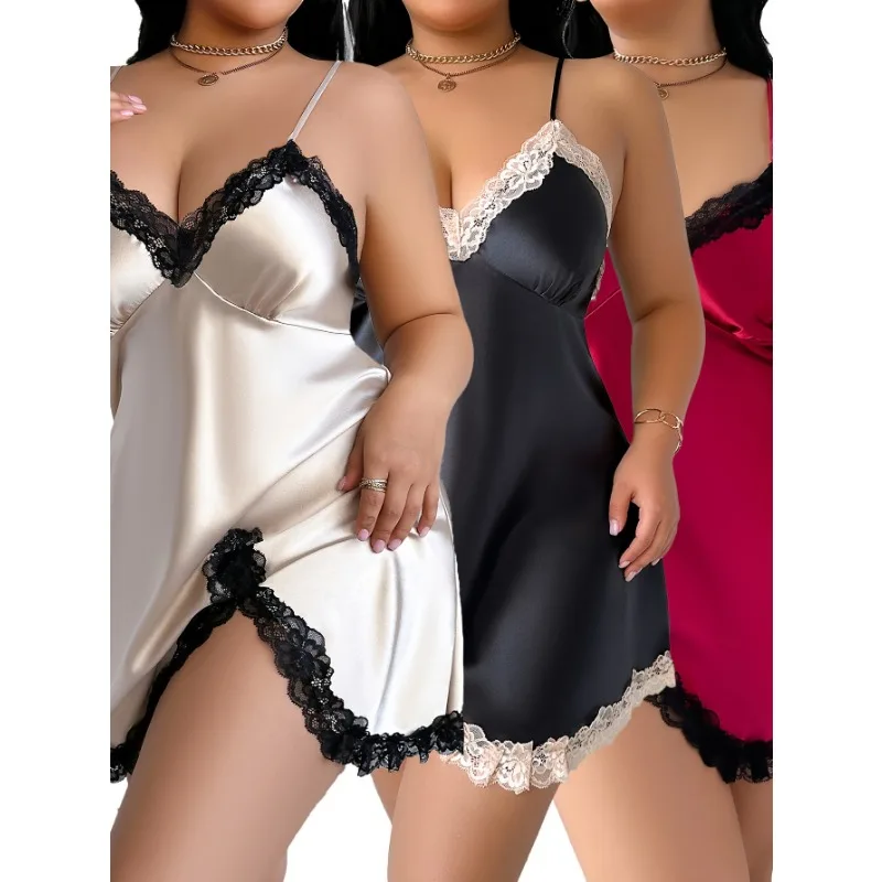 1pcs Smooth Satin Imitation Silk Women Sexy Back Cami Night Dress Thin Straps Plus Size All Season Sleepwear