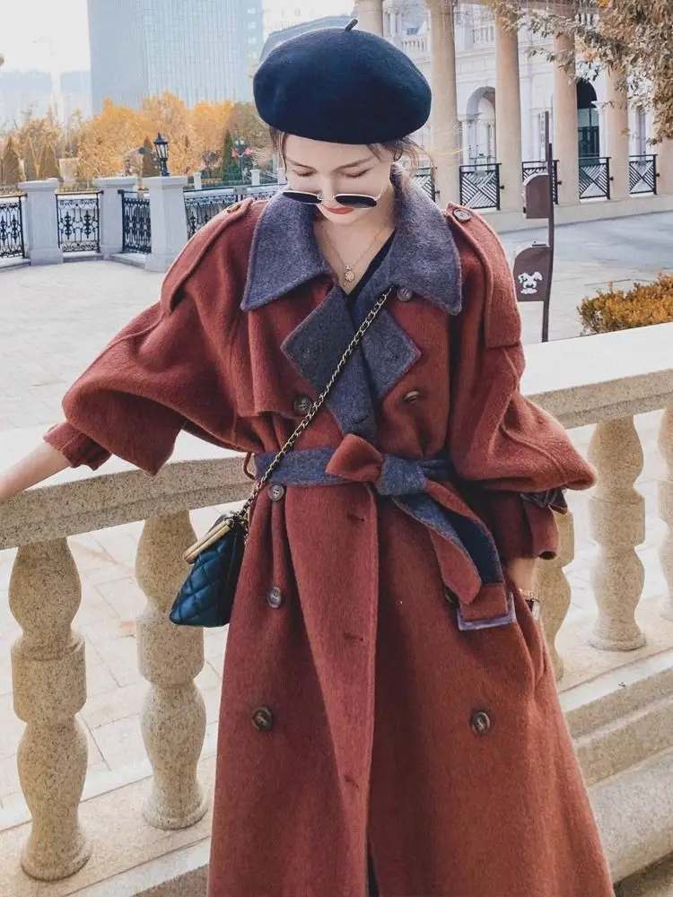 

Fashionable British Style Medium Long Woolen Coat For Women'S Winter Korean Version Loose And Thick Suit Woolen Coat