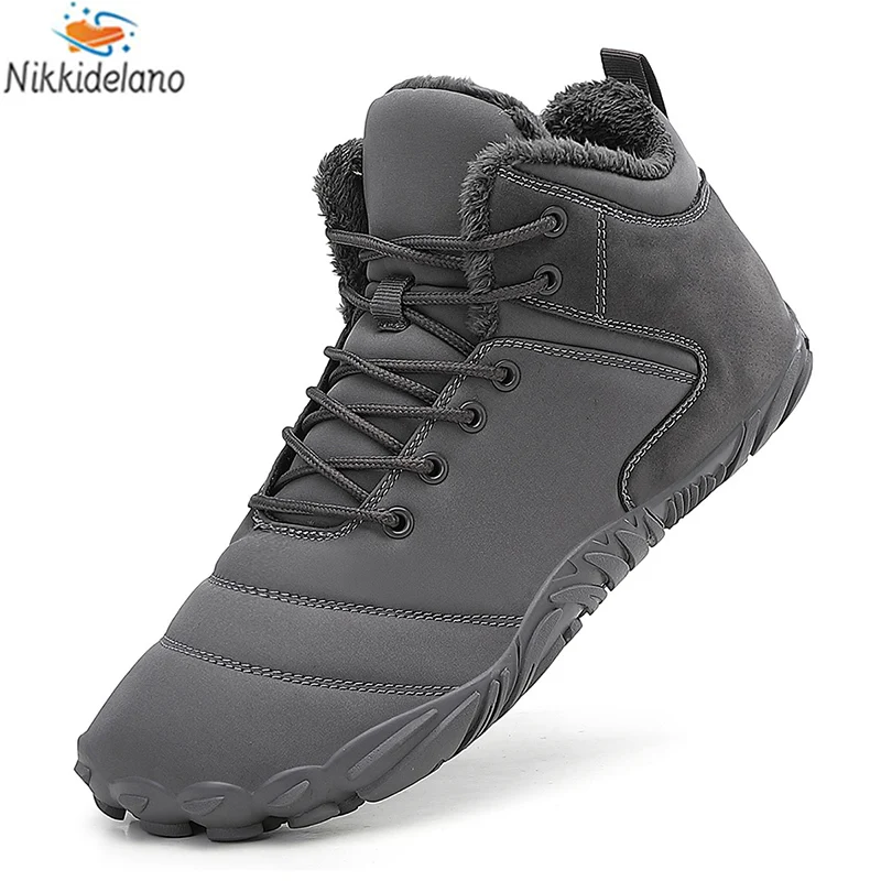 Botas de invierno para hombre y mujer, botines descalzos para exteriores, zapatos de nieve cálidos de felpa, zapatillas antideslizantes, talla grande 47