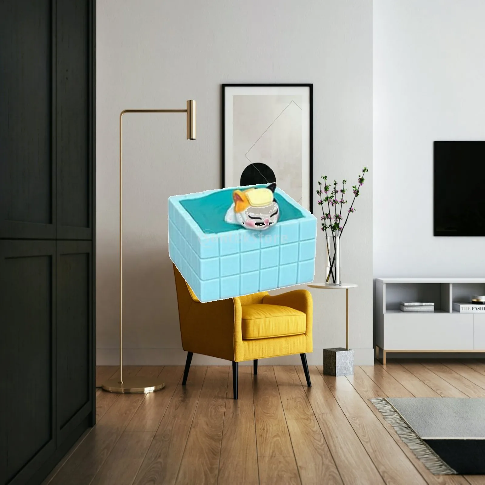 Cat Figurine Resin Playful Bathing Cat Mini Statue Collectible Home Office Decor for Gift Lovers
