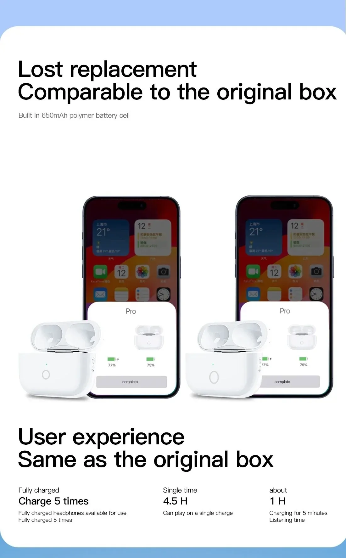 Airpods プロ 2 充電器ケース交換 A2931 A2700 ワイヤレス USB-C 充電ボックス Bluetooth イヤホン 680mAh a2698 A2699