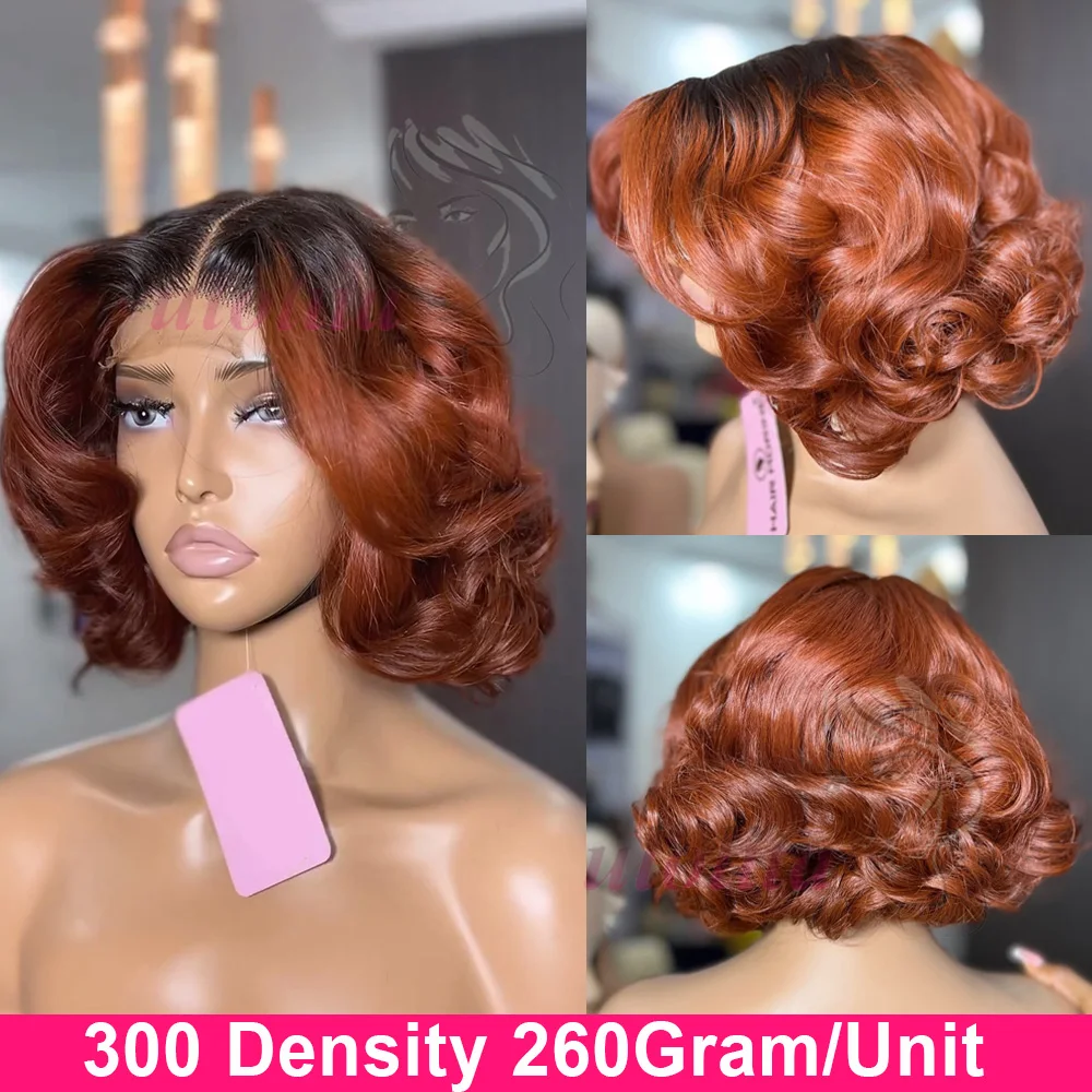 Ombre Ingwer Orange 350 Loose Bouncy Wave 4x4 HD-Spitzenverschluss Echthaarperücke 100 % vietnamesisches Haar Wear and Go Glueless Curly Perücke