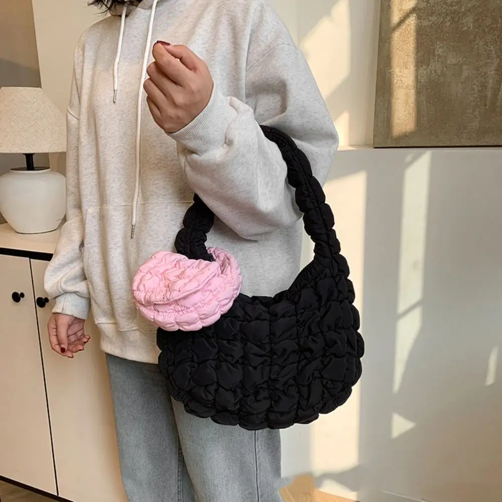 Portable Solid Color Cloud Pleated Coin Purse Mini Handbag Quilted Bag Pendant Hanging Sling Purse Girls/Female