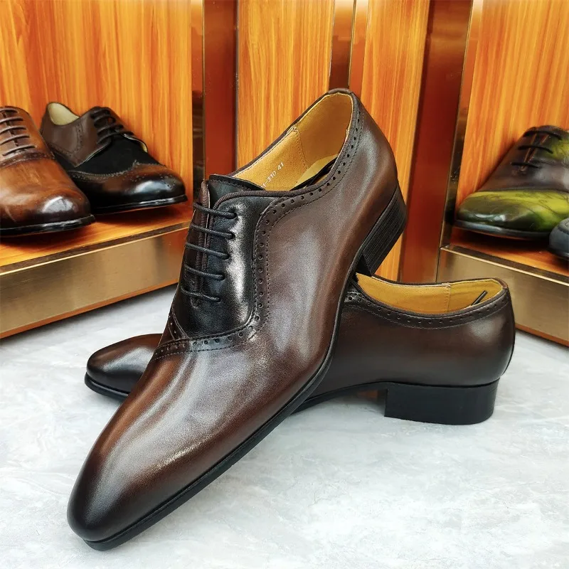 

Autumn Men's Brogue Leather Shoes Business Formal Genuine Leather Men Dress Shoes
