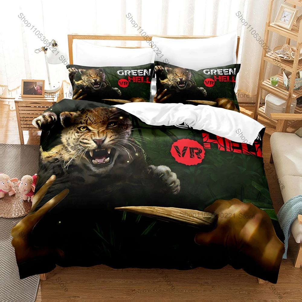 Green Hell Amazon Jungle Open World Survival Game Character HD Print Bedding Set Duvet Cover + 2 Pillowcases Gamer Bedroom Decor