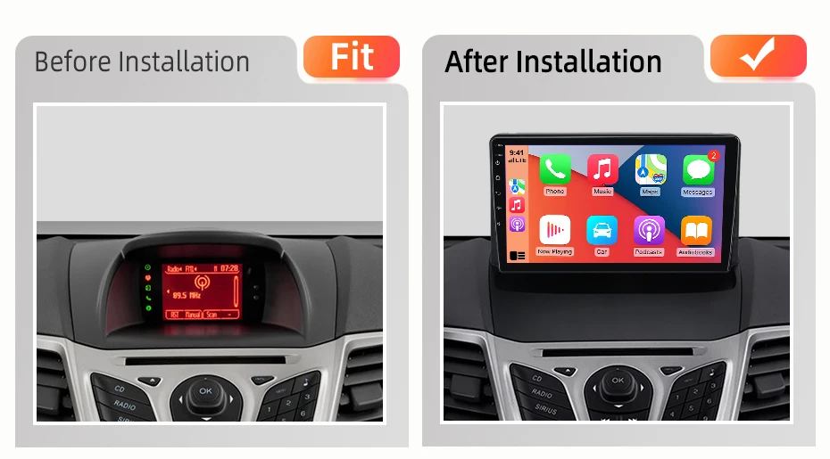 AWESAFE Kabelloses CarPlay Android Auto Radio für Ford Fiesta Mk 6 2009 2010-2013 Auto-Intelligentes System RDS GPS FM BT DSP SWC – Detail 3