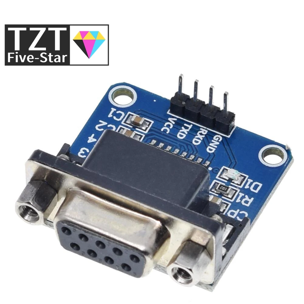 TZT  MAX3232 RS232 to TTL Serial Port Converter Module DB9 Connector MAX232 For Arduino