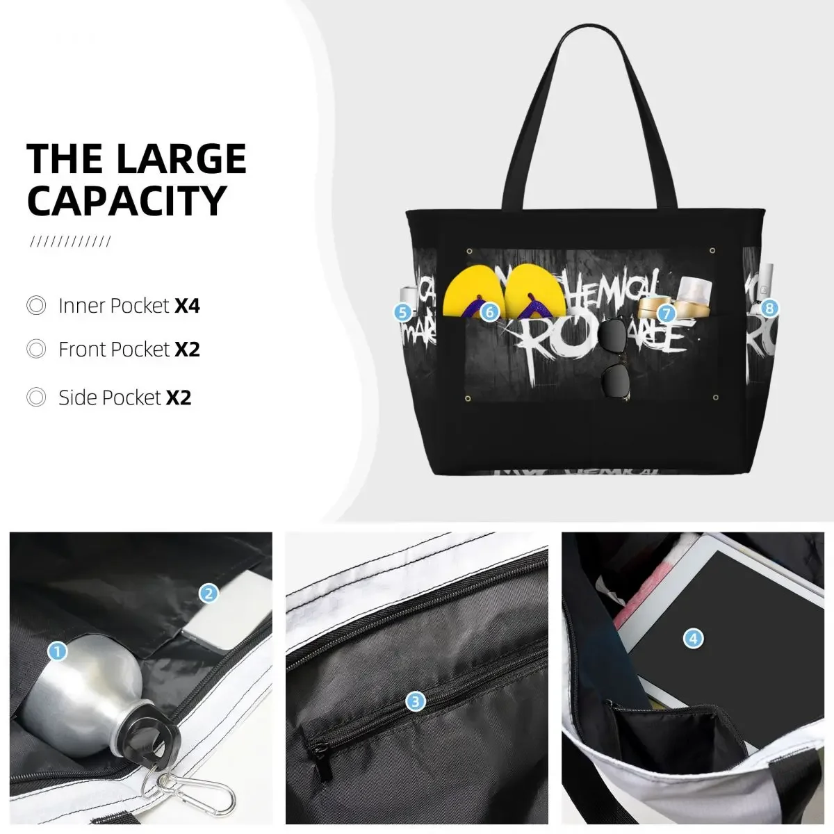 Mcr Band Punk Rock My Chemical Romance Beach Tote Bag Sport Gym Yoga Duffle Large Tote Bag Women Travel Bag Fitness bag
