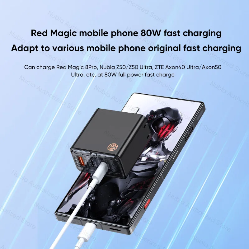 NUBIA Red Magic DAO 80W GaN Charger Fast Charger 2C 1A USB Wall Charger for Red Magic 8 Pro Iphone Nubia Z50 ZTE Axon40 Ultra