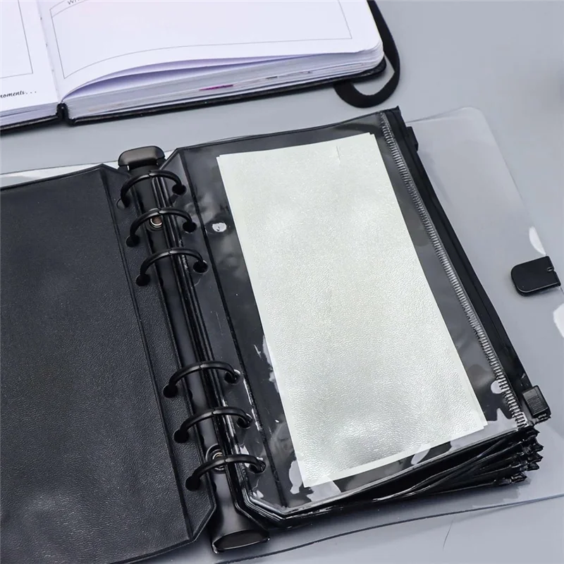 

12Pcs Black A6 Binder Pockets PVC Cash Envelopes Budget Money Zipper Pouch Reusable Envelopes For Cash